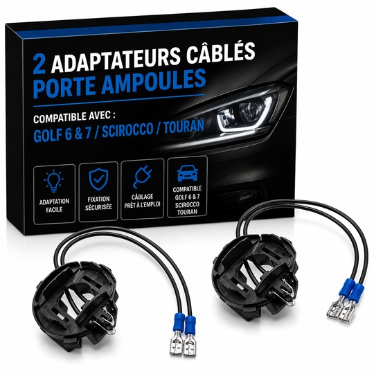 2 Adaptateurs cablés Porte Ampoules GOLF 6 & 7 / Scirocco / TOURAN