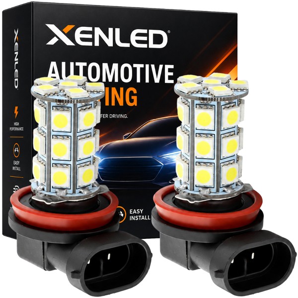 2 x H8 LED SMD 18 LED 12v pærer - Hvid - Signallampe