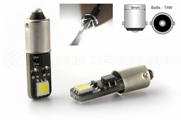 2 x 2 LED SMD CANBUS PÆRER - BA9S 12V T4W - Hvid
