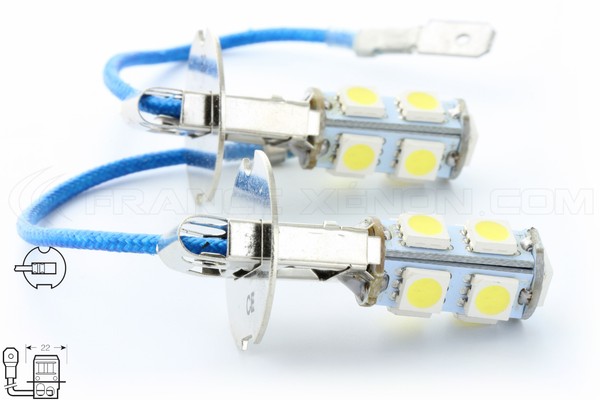 2 x Ampoules H3 LED SMD 9 LED BLANC - 12V - Lampe de voiture