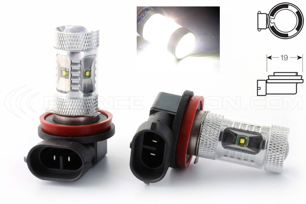 2 x 6 LED CREE 30W pærer - H8 - Top of the range 12V høj effekt - Hvid