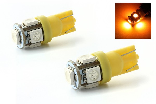 2 x AMPOULES 5 LEDS ORANGE - LED SMD - 5 led- T10 W5W