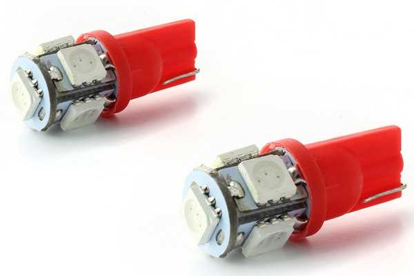 2 x AMPOULES 5 LEDS ROUGES - LED SMD - 5 led- T10 W5W