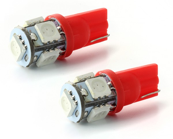 2 x T10 W5W 24V - 5 LEDS SMD ROUGE