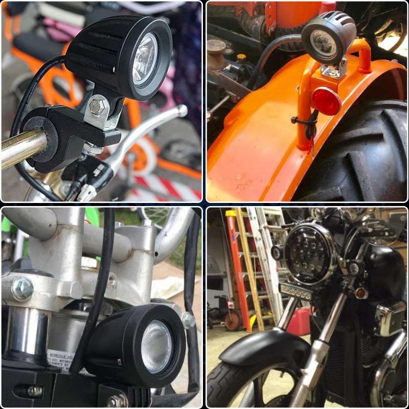 example of mounting additional LED 10W headlight for motorcycle